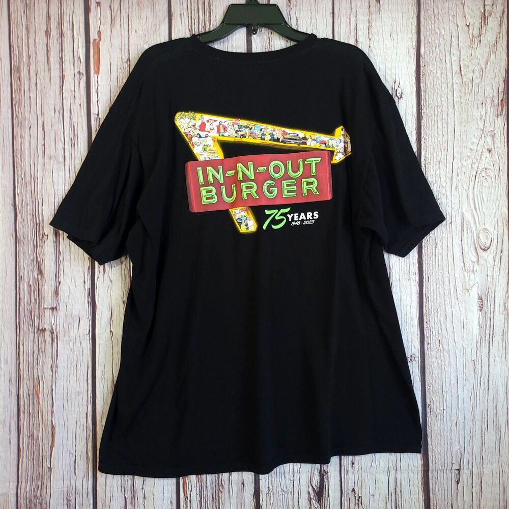 In-N-Out Burger 75 Years Anniversary Black Graphic Logo T-Shirt Men 2XL Made USA